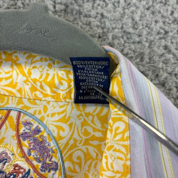 Robert Graham Flip Cuff Shirt Womens Small Blue Embroidered Floral Striped Top - Picture 7 of 11